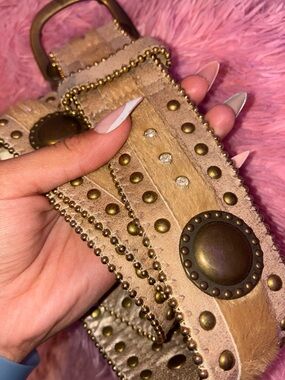 Studded Y2k Beige Leather Belt